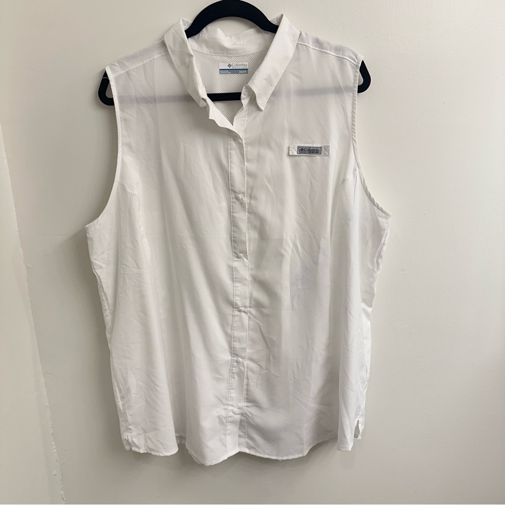 Women’s Columbia Performance Fishing Gear White Button-Up Sleeveless Shirt SZ 2X